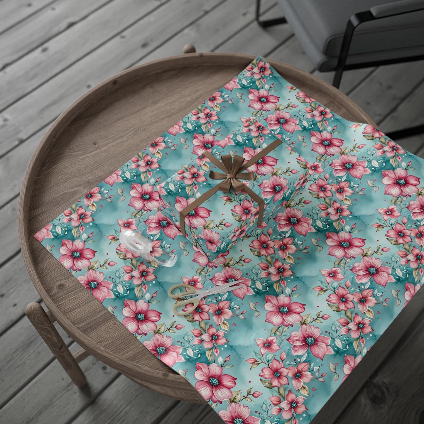 Aqua and Pink Watercolor Flowers