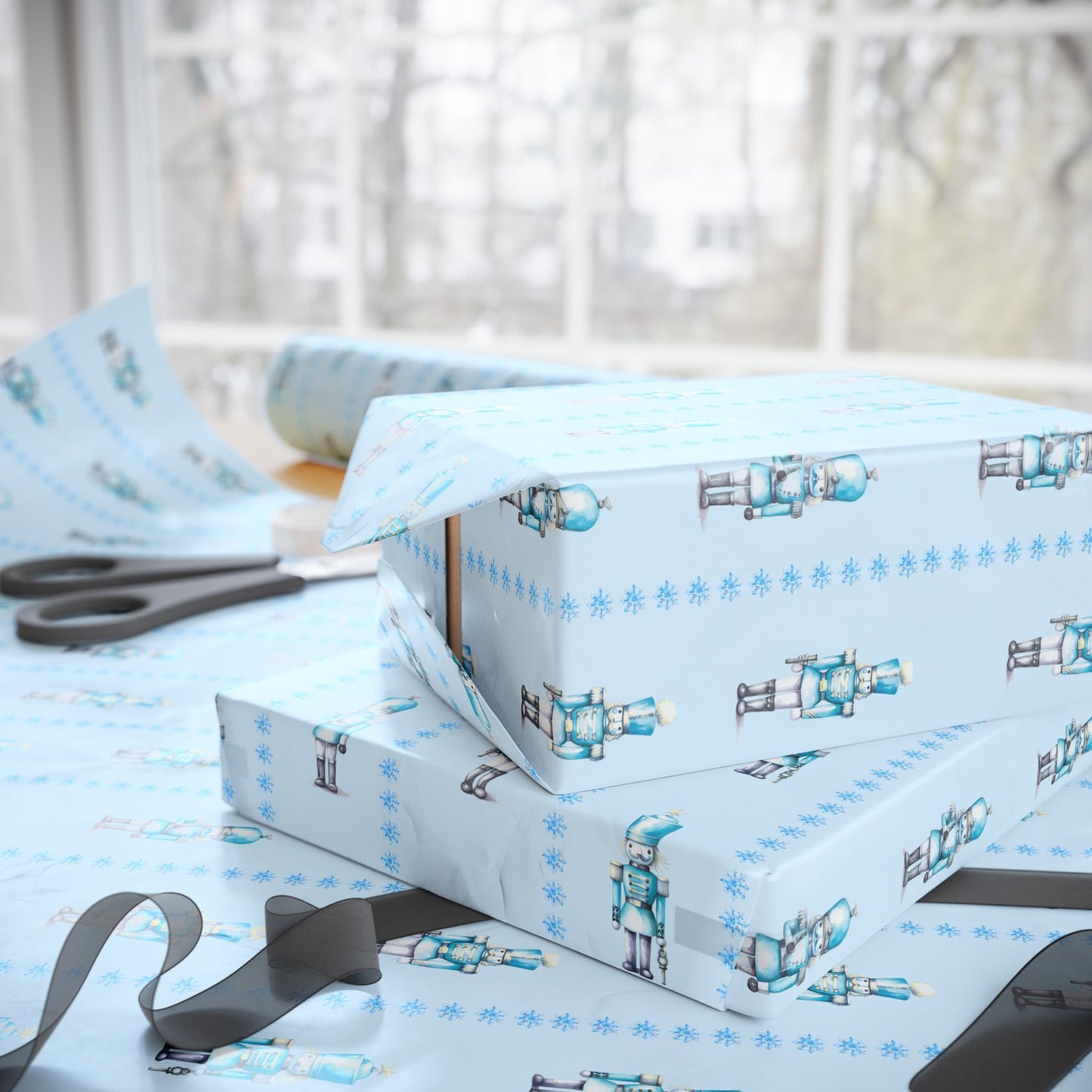 Ice Cracker Suite – Snowy Blue Nutcracker Wrapping Paper