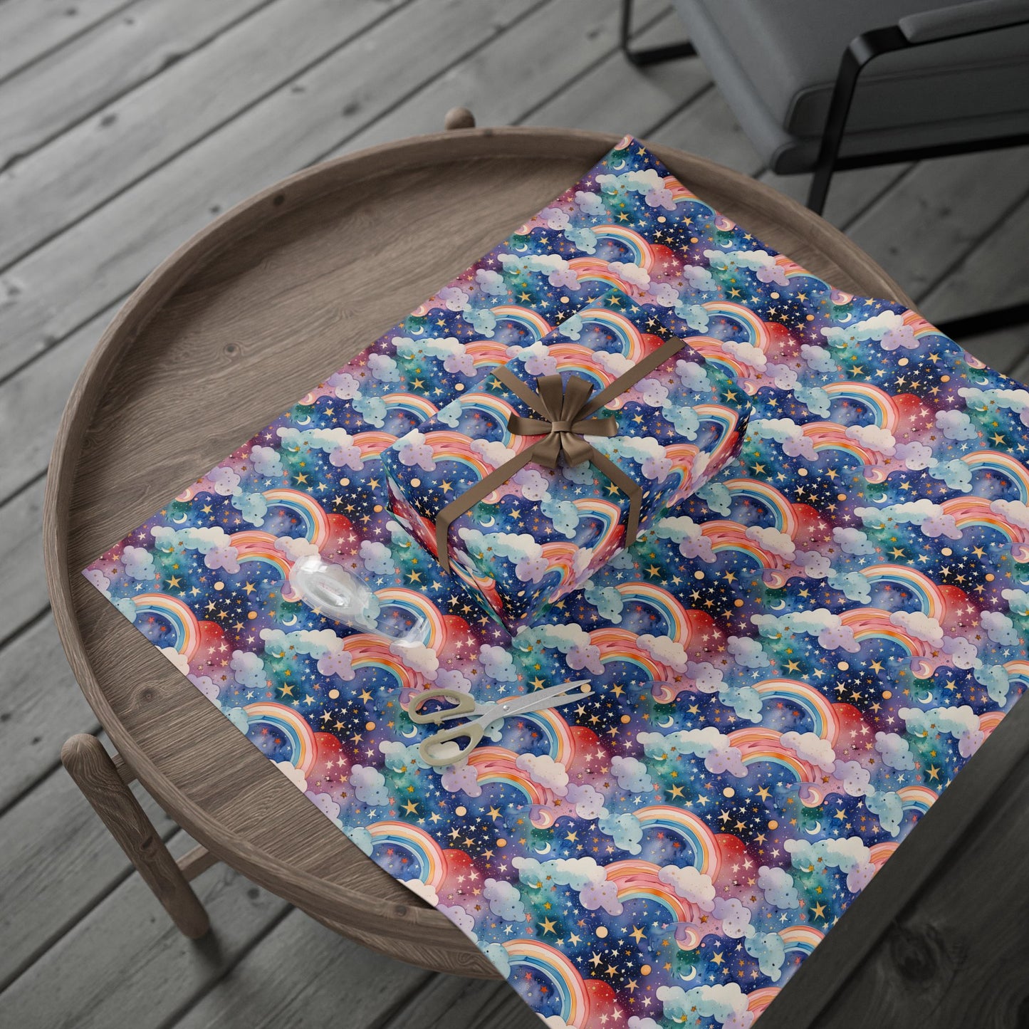 Celestial Rainbows – Whimsical Night Sky Wrapping Paper