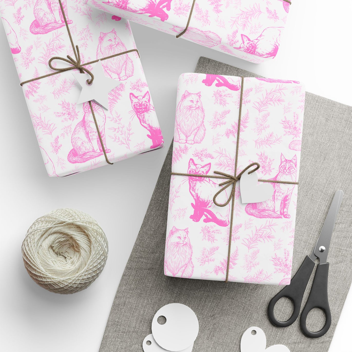 Pink Cat Toile De Jouy Wrapping Paper Roll