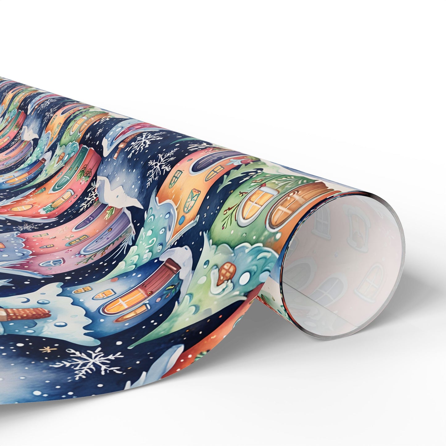 Holiday Wrapping Papers with Sparkling Star, Cute Snowflake, and Christmas Village Design