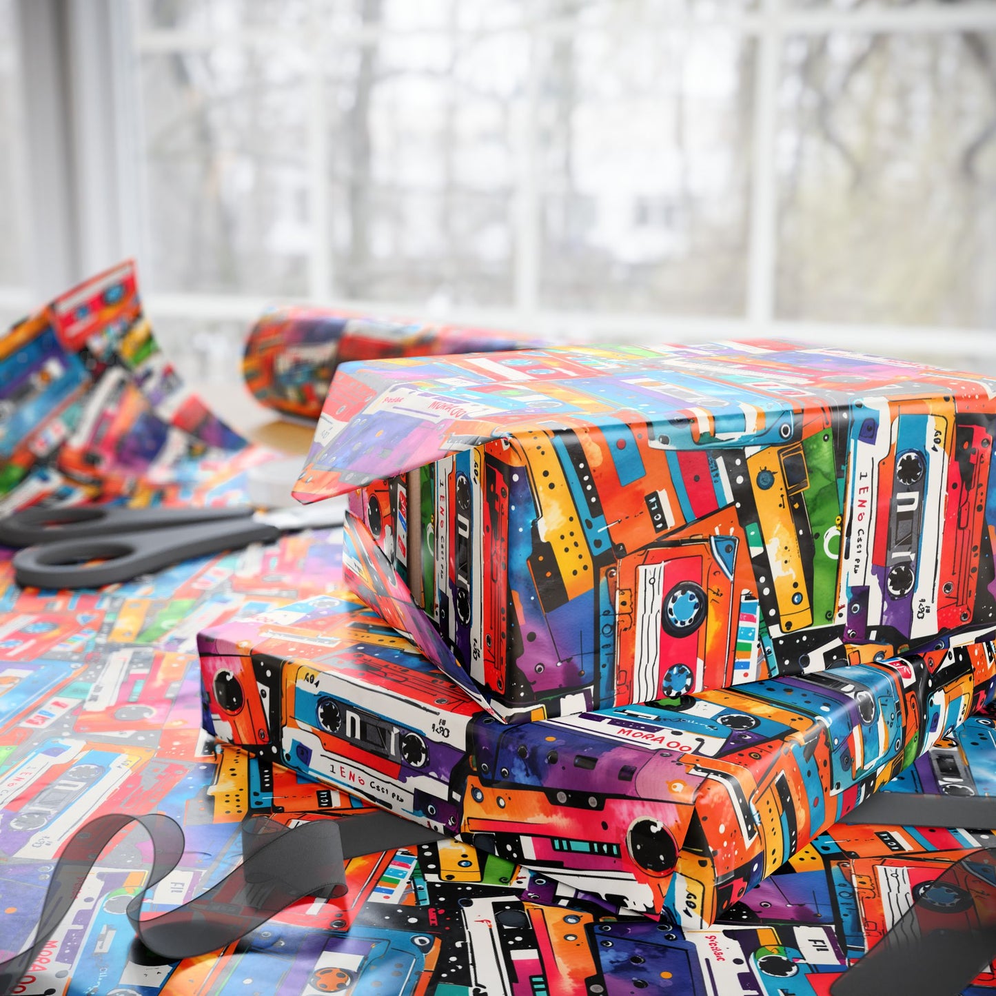 Vibrant Cassette Tape Retro Style Wrapping