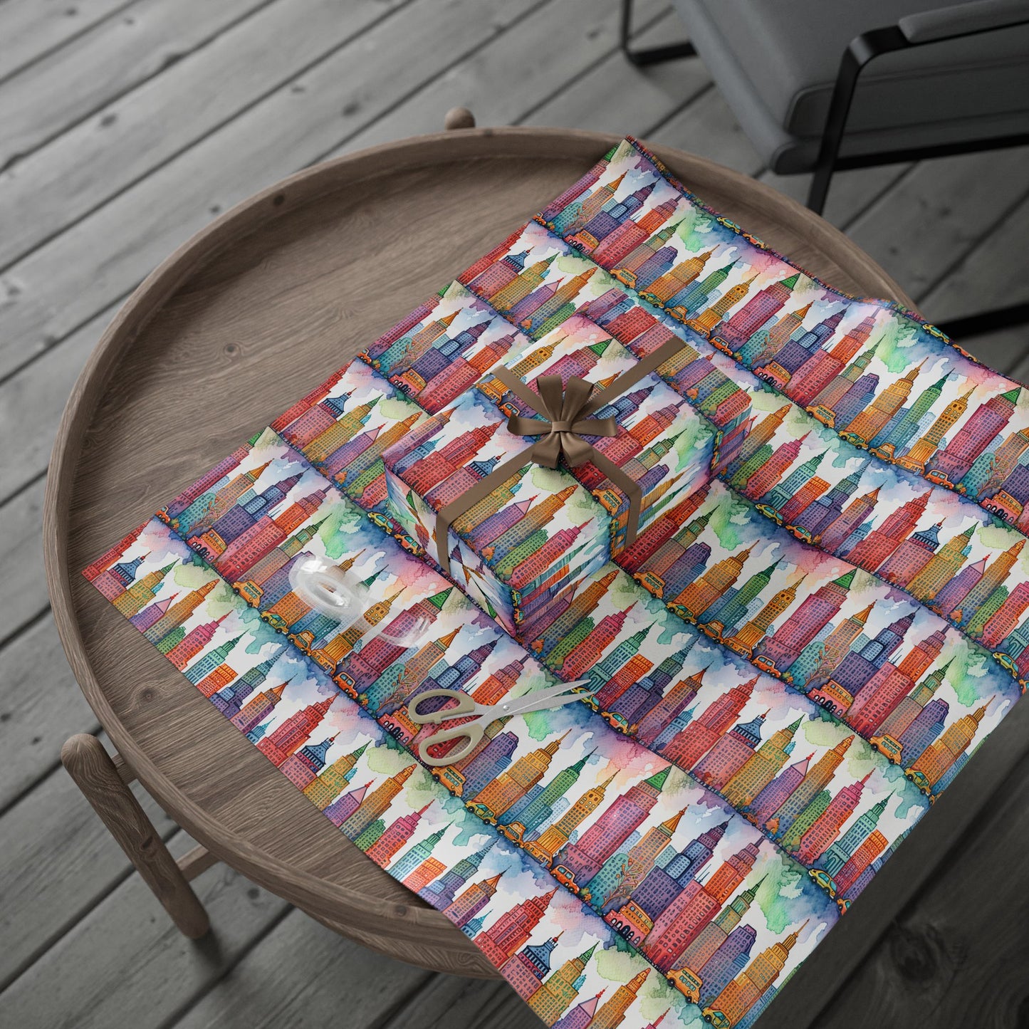 Abstract Cityscape Watercolor Gift Wrap