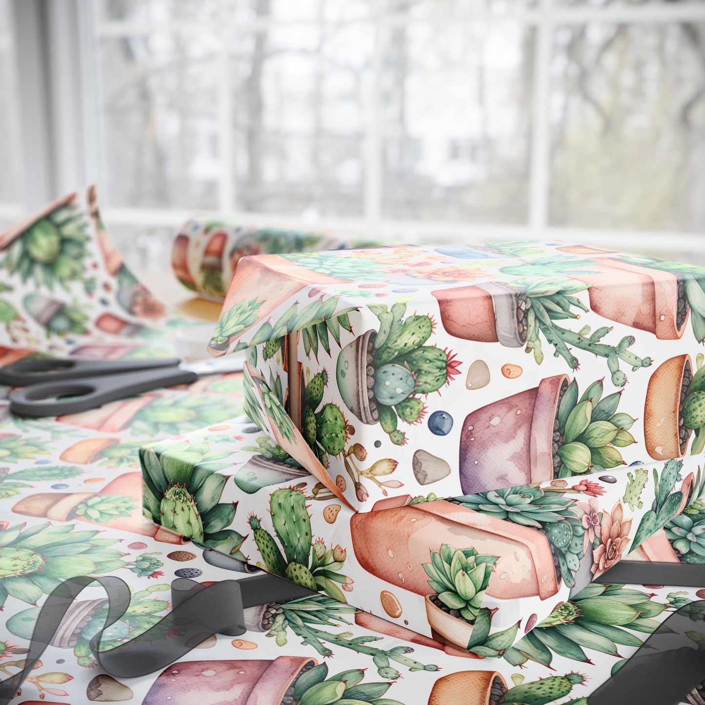 Gift Wrapping Papers with Adorable Succulents