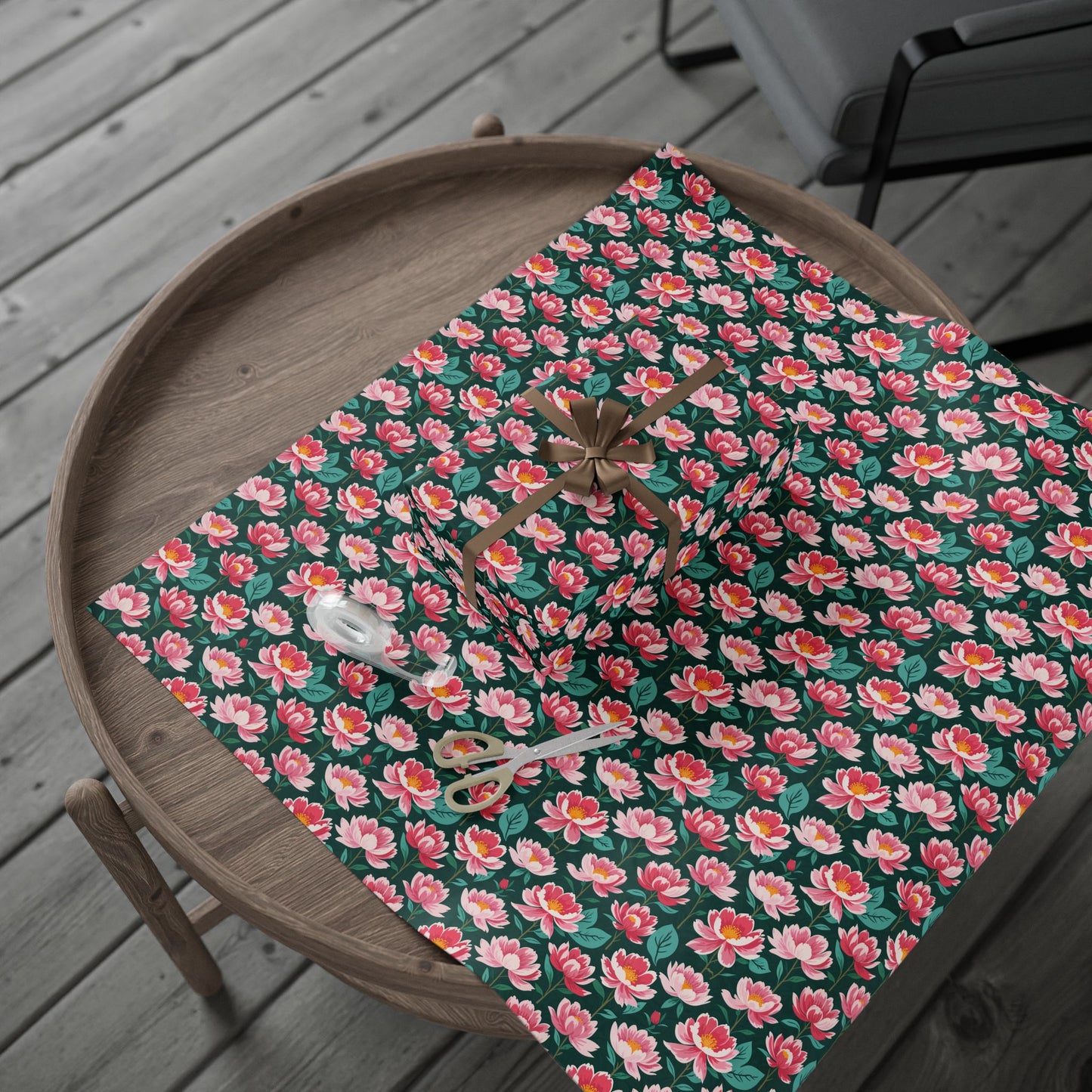 Pink & Green Floral Gift Wrapping Paper