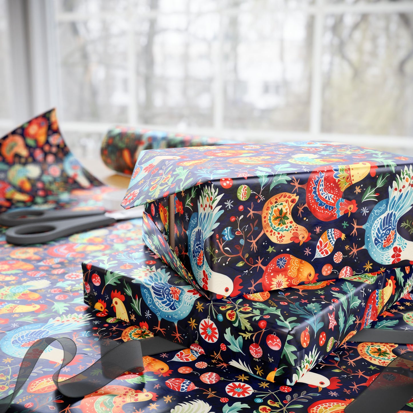 Vibrant Wrapping Paper Roll - Whimsical Chicken Design