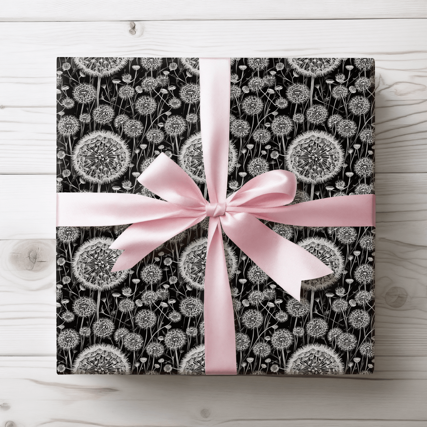 Wrapping Papers - Dandelion Seed Head Flowers Black and White Line Drawings