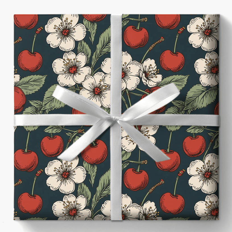 Retro Cherry Blossom Wrapping Paper