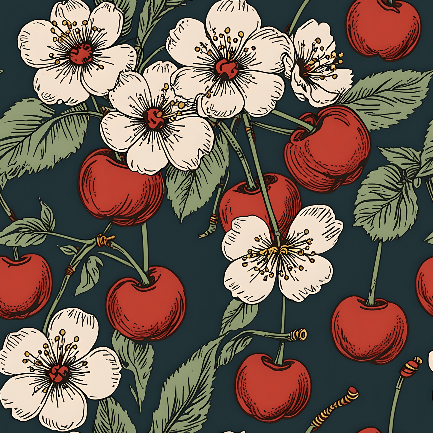 Retro Cherry Blossom Wrapping Paper