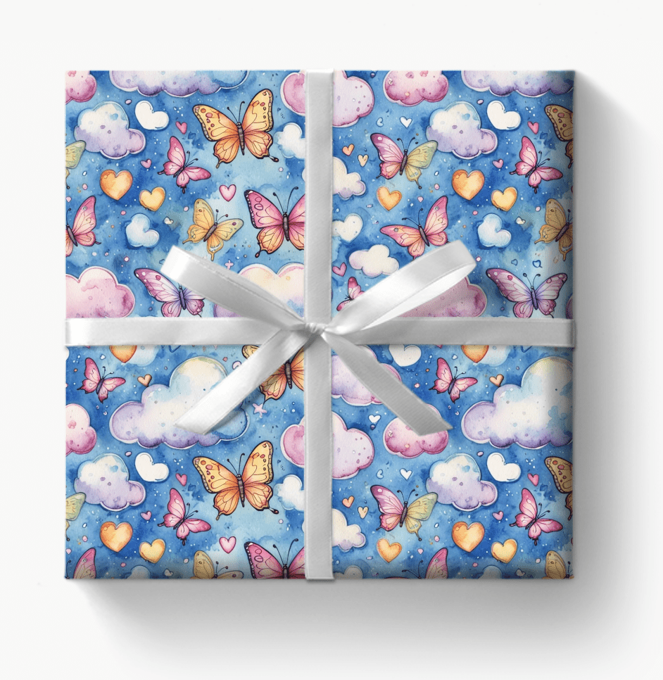 Colorful Blue Butterfly Wrapping Paper
