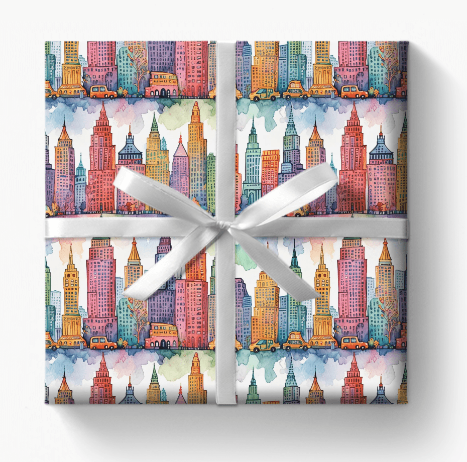 Abstract Cityscape Watercolor Gift Wrap