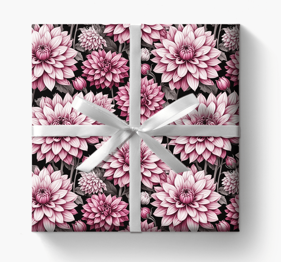 Dahlia Fields of Pink White Black Gift Wrapping Paper