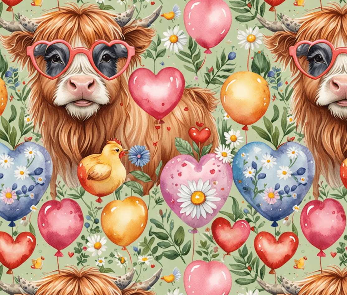 Gift Wrap - Unique Green Highland Cow Design
