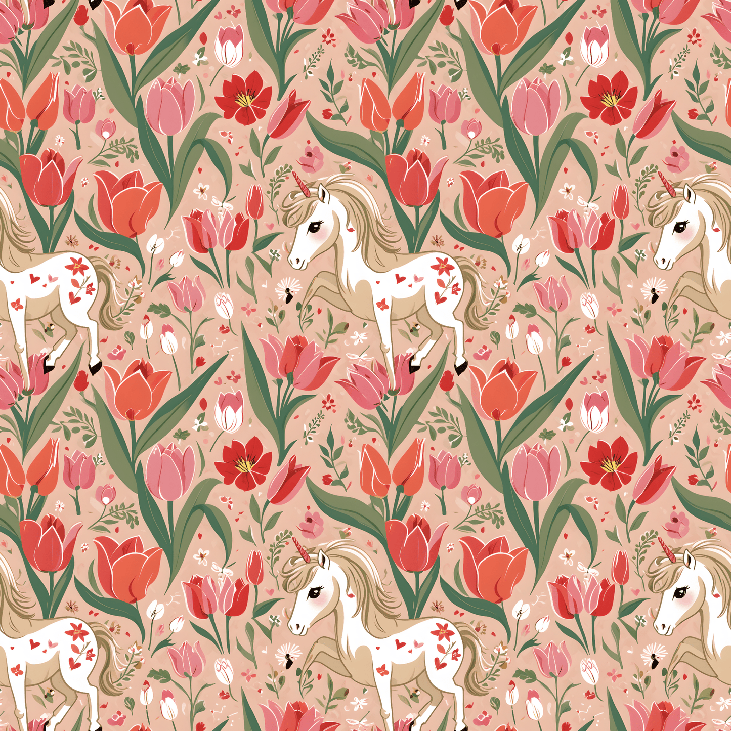 Playful Ponies and Tulips Romantic Gift Wrap