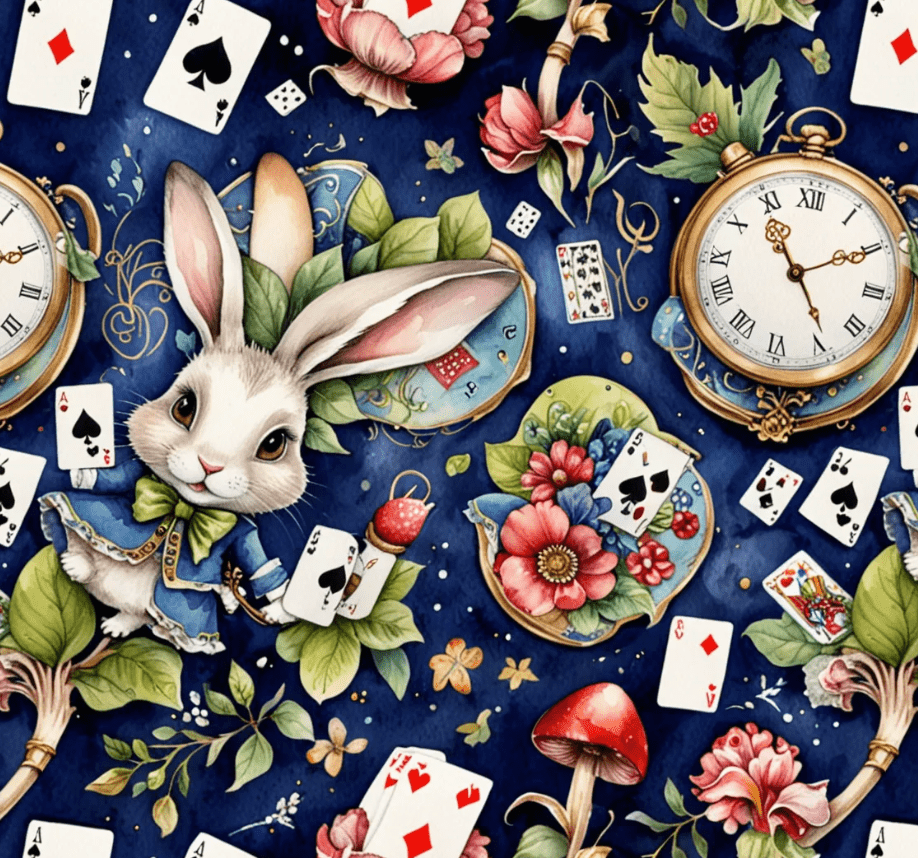Enchanting Navy Gift Wrap inspired by Alice in Wonderland