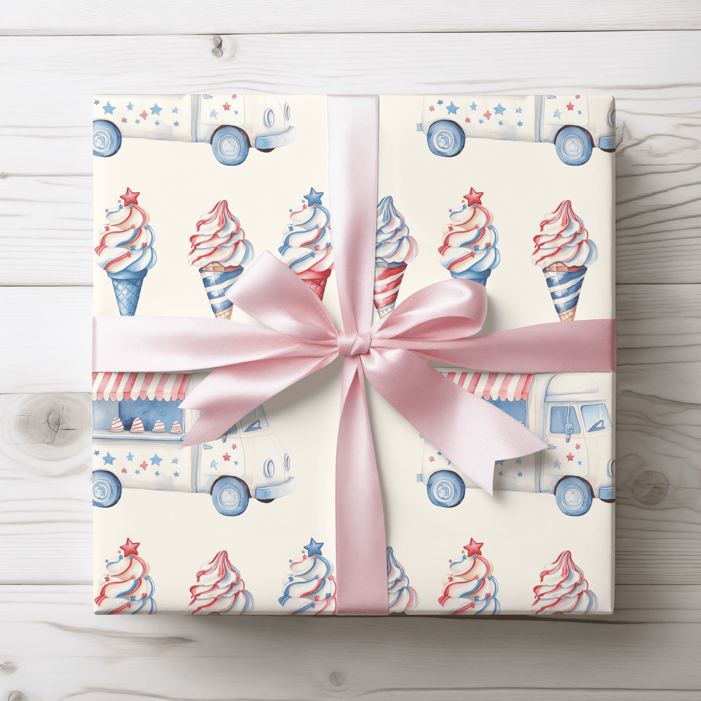 Vintage Ice Cream 4th of July Truck Wrapping Paper