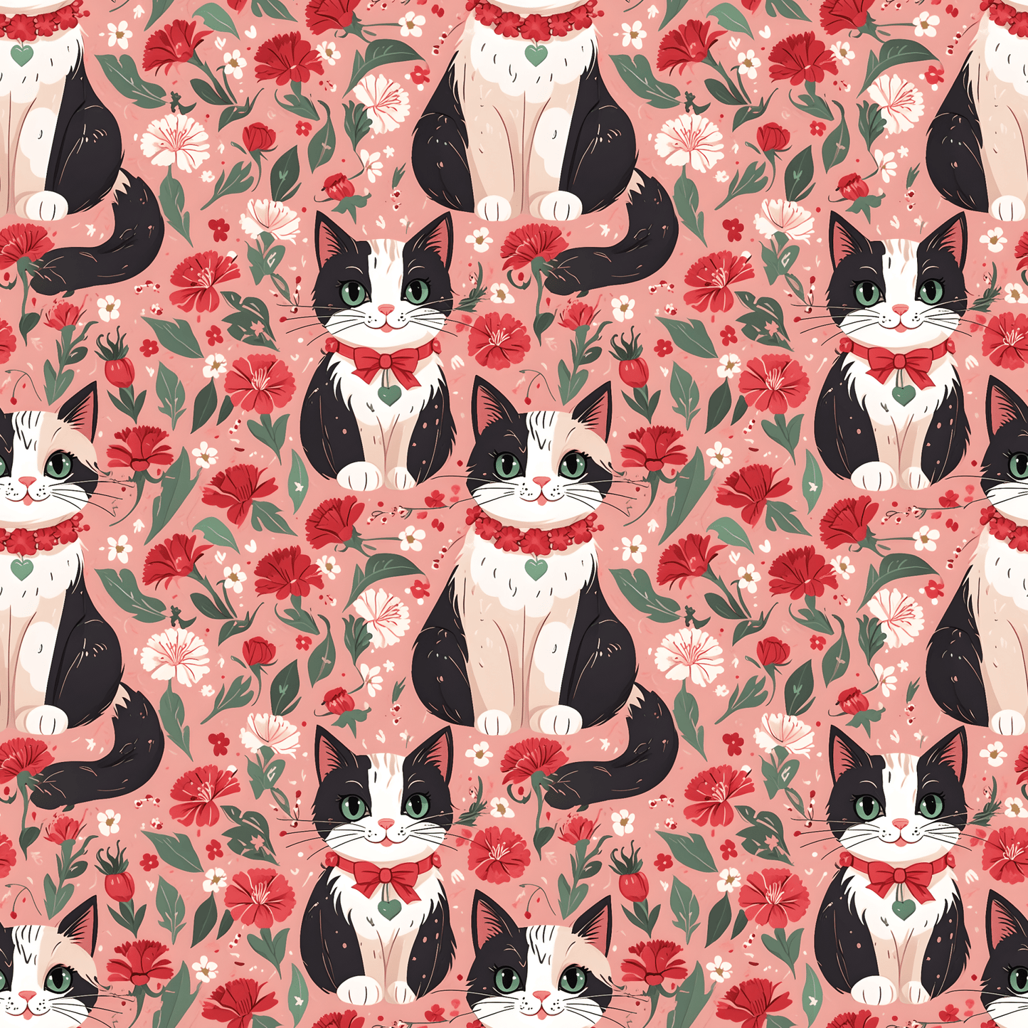 Cat and Floral Pattern on Pink Background Gift Wrap Roll