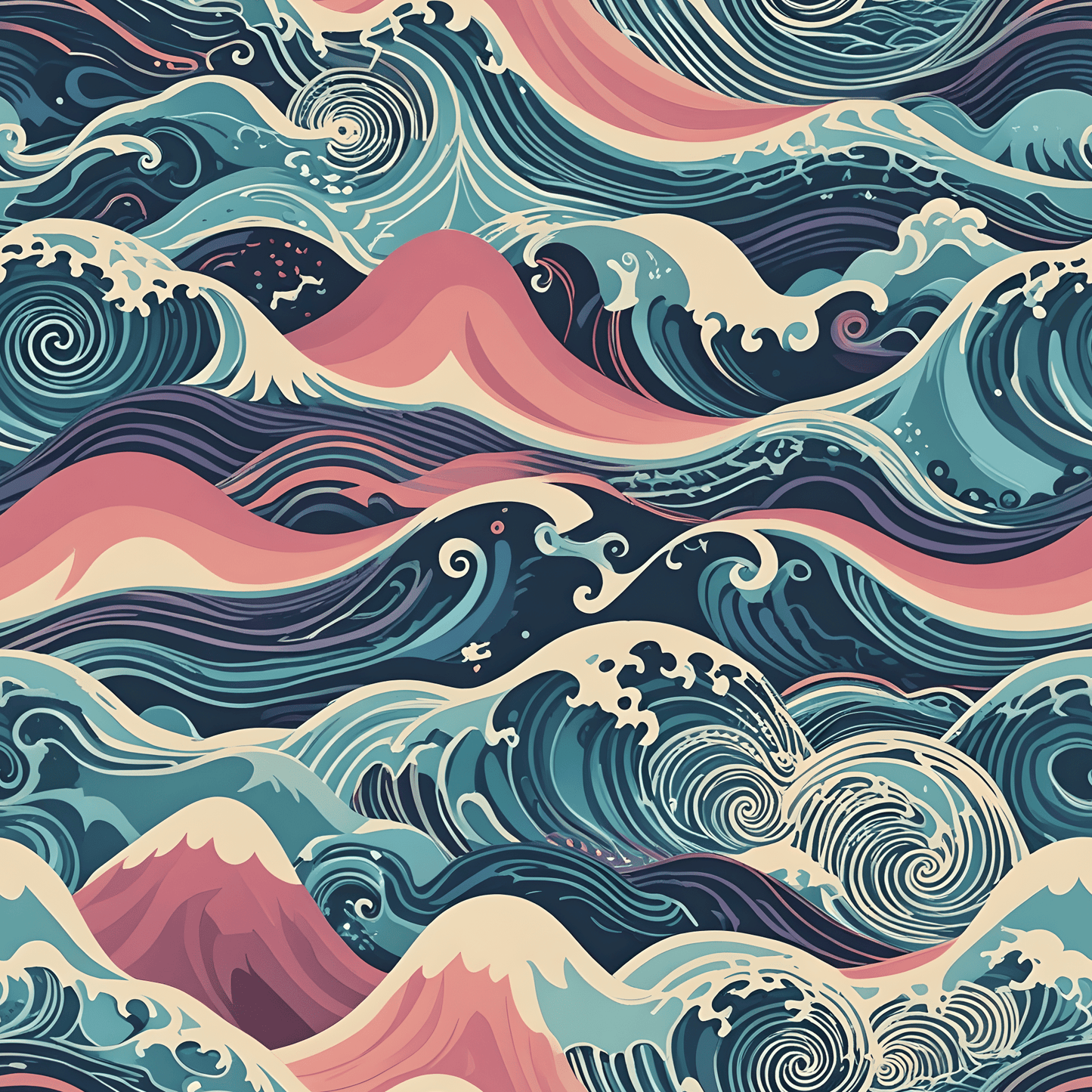 Ocean Wave Wrapping Papers - pink and blue