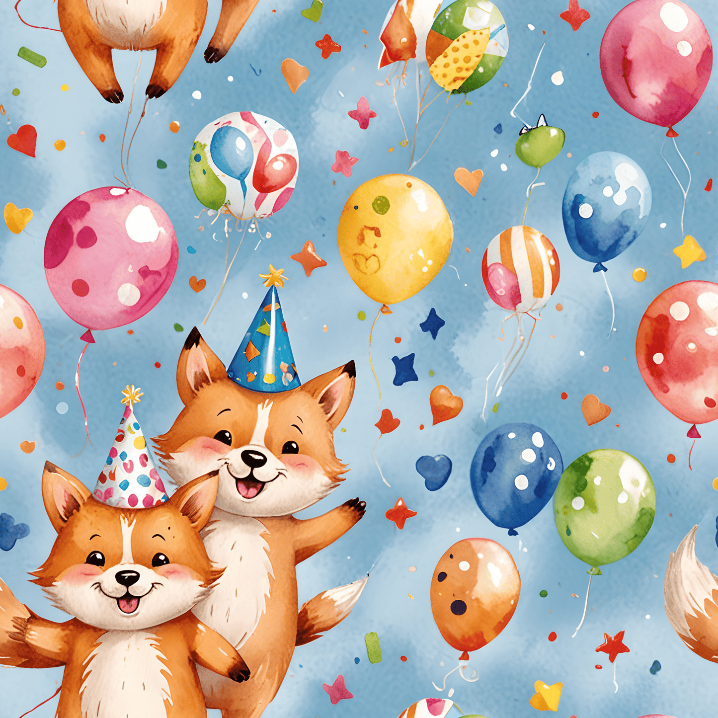 Cute Fox and Balloon Gift Wrap Birthday Party Decor for Kids or Cool Adults