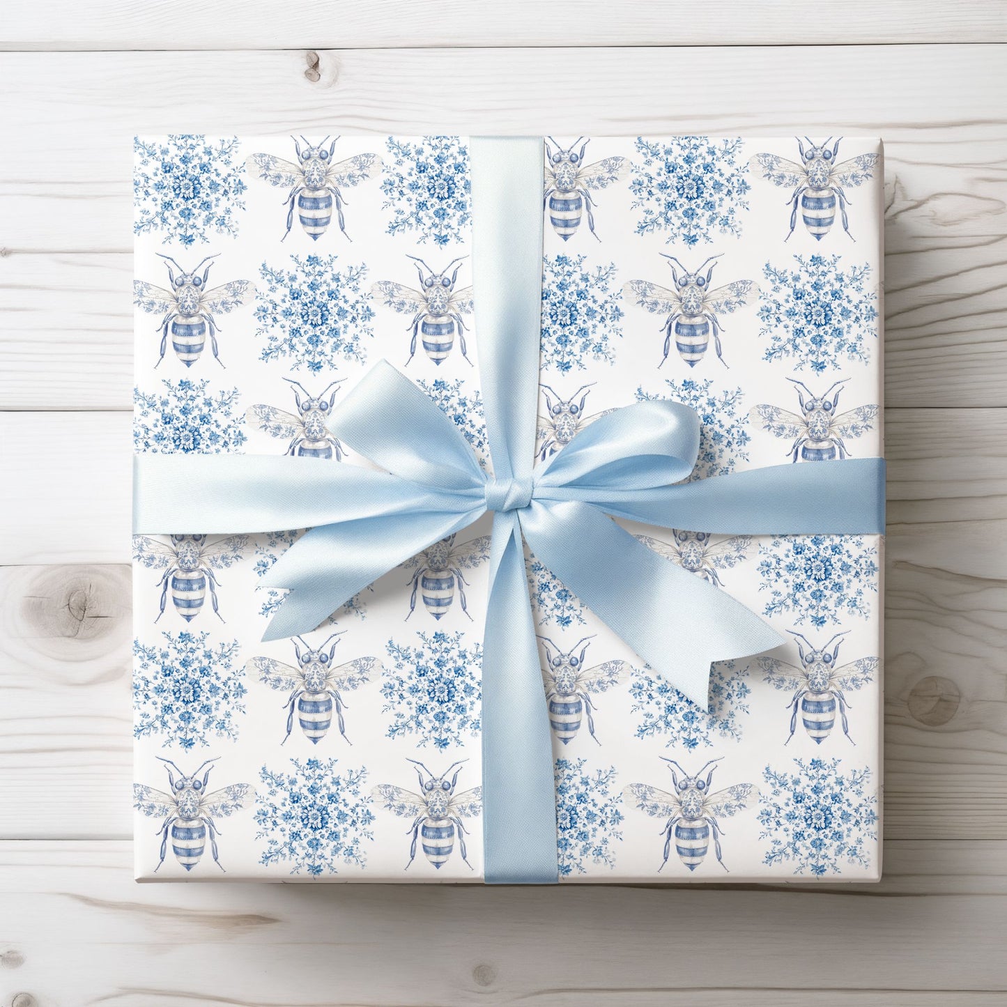 Blue and White Toile Bumble Bees