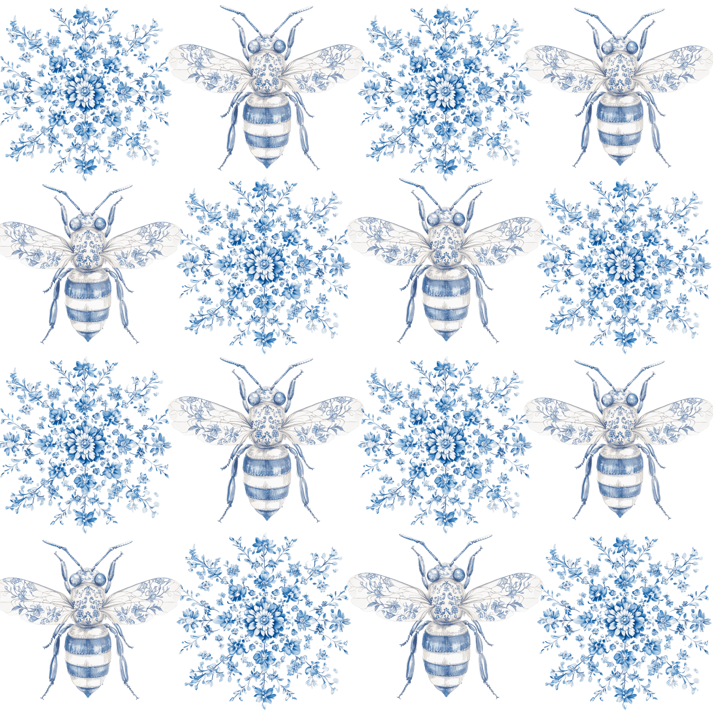 Blue and White Toile Bumble Bees