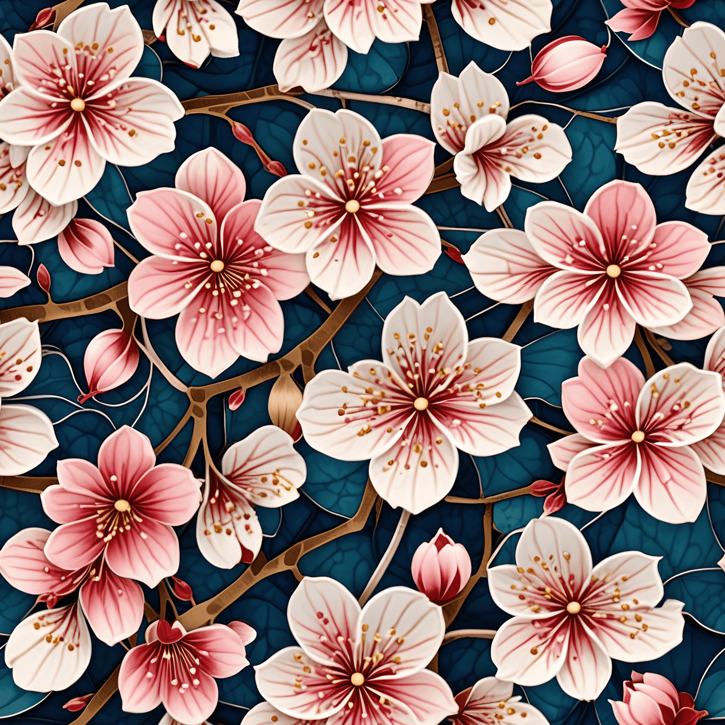 Botanical Patterned Decorative Paper Pink Floral with deep Blue Leaves