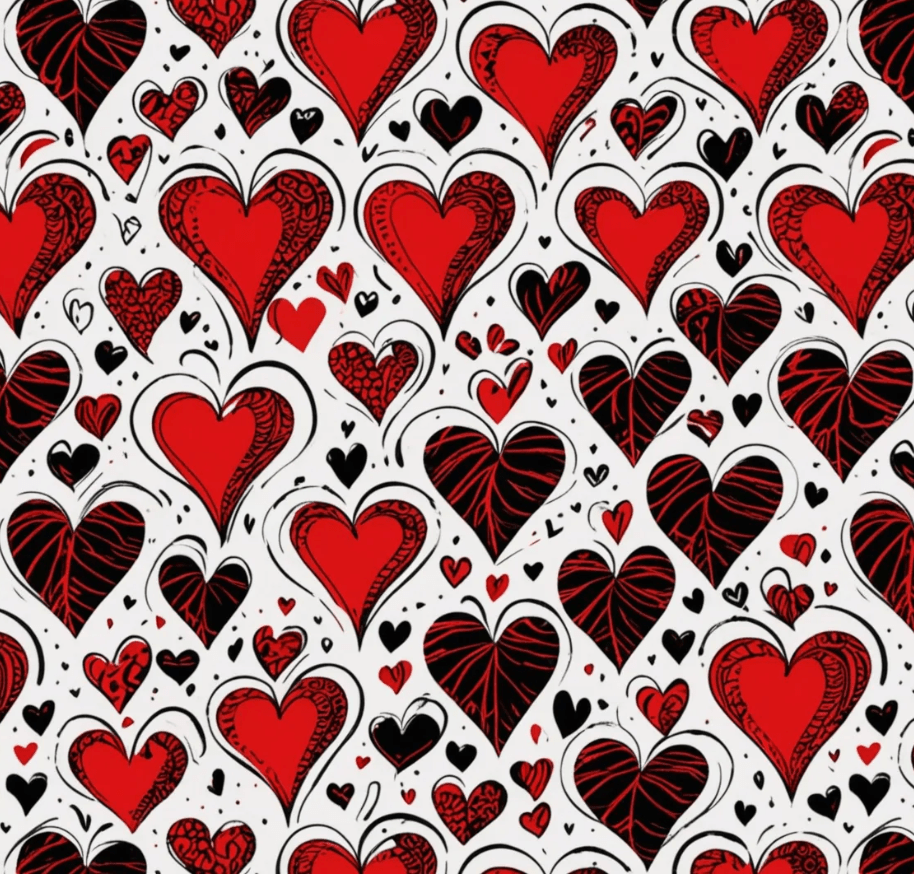 Stylish Gift Wrap with Vibrant Hearts in Black and Red