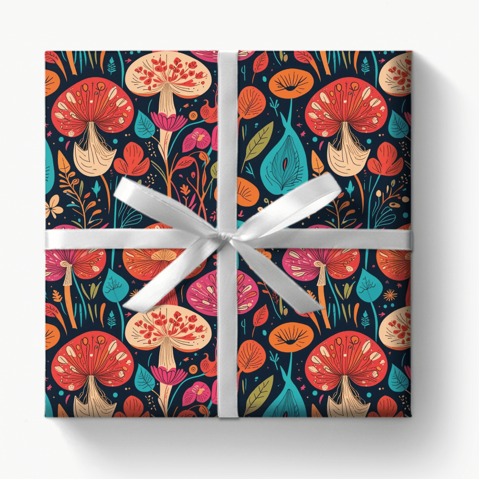 Retro Mushroom Motif Gift Wrap