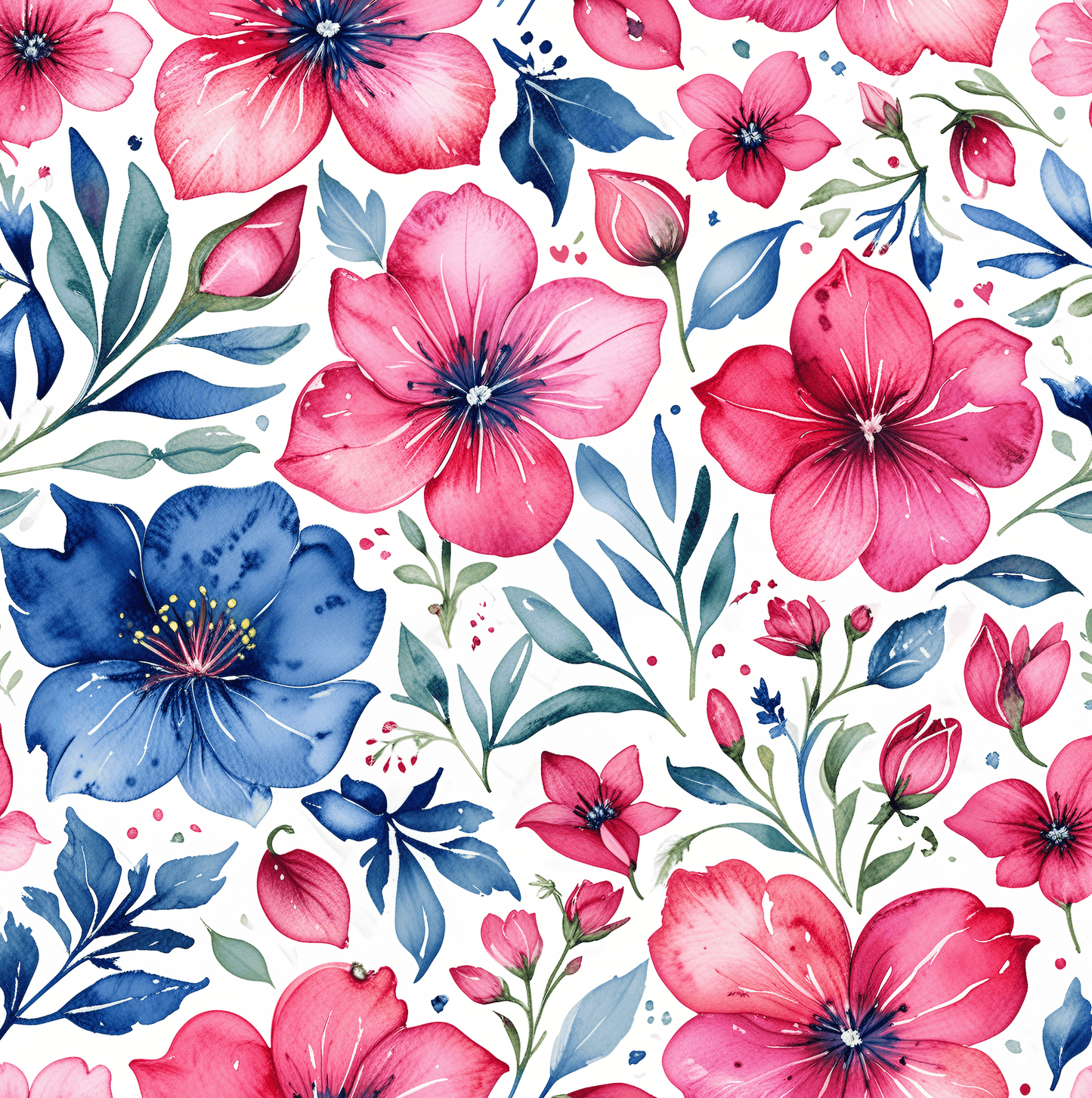 Pink and Blue Watercolor Flowers