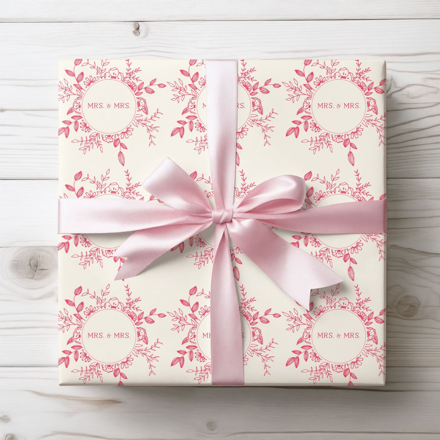 Charming Mrs & Mrs Pink and White Wrapping Paper