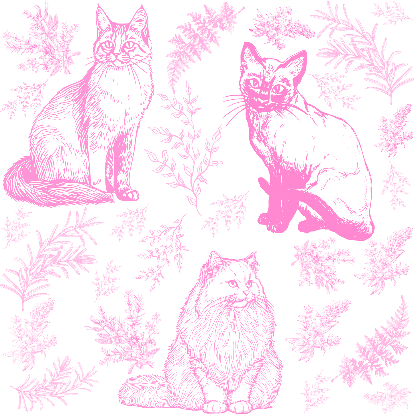 Pink Cat Toile De Jouy Wrapping Paper Roll
