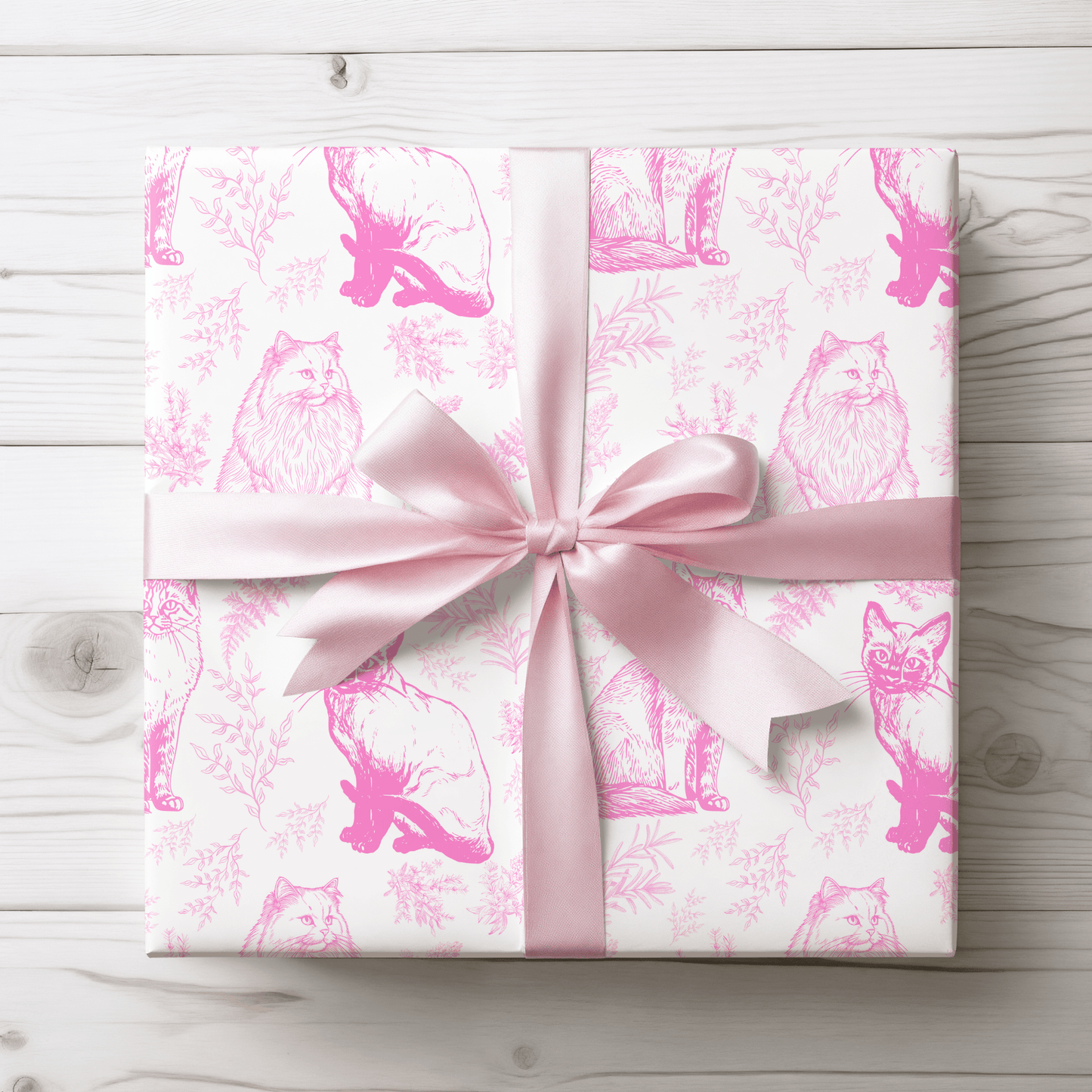 Pink Cat Toile De Jouy Wrapping Paper Roll