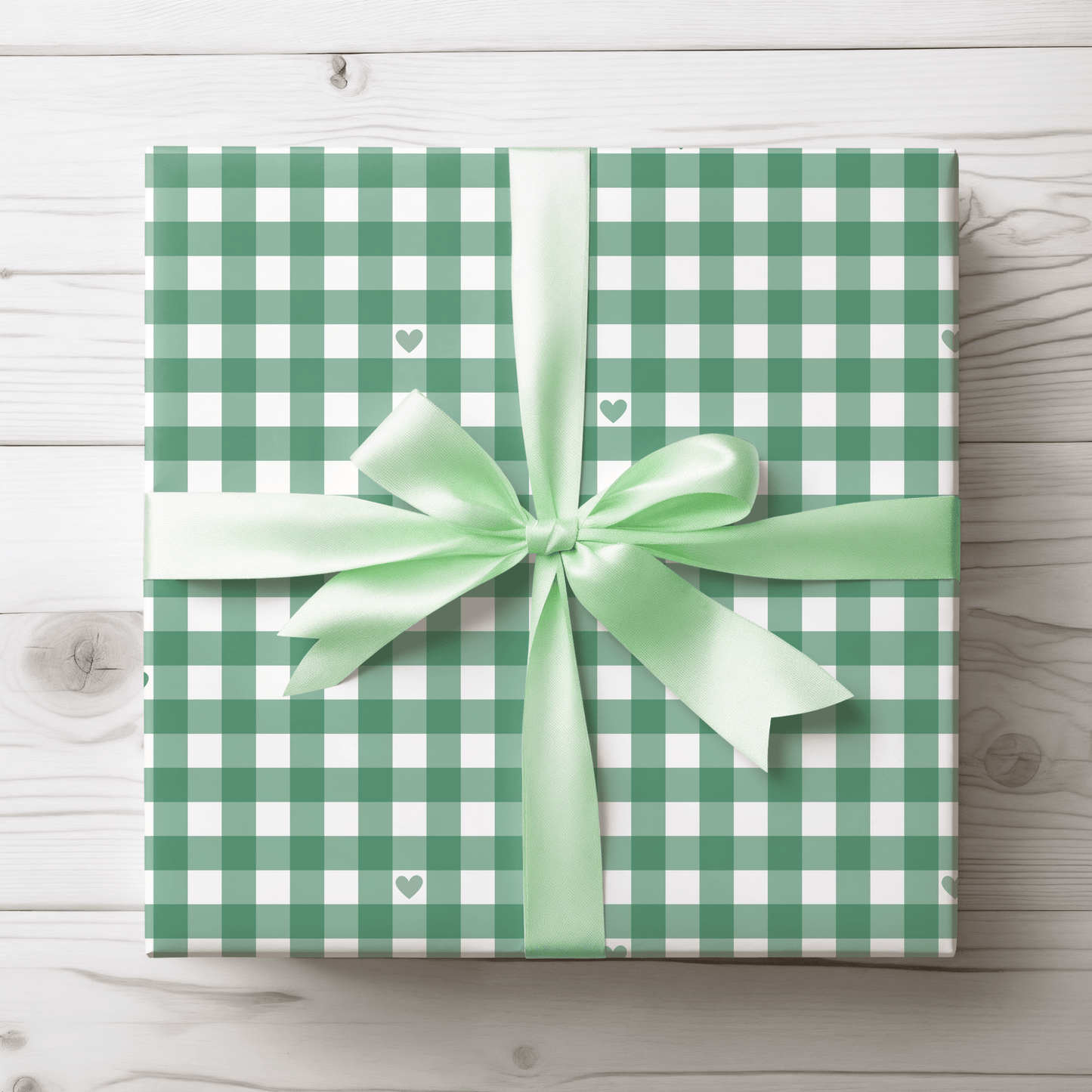 Gingham Green with Small Hearts Wrapping Papers