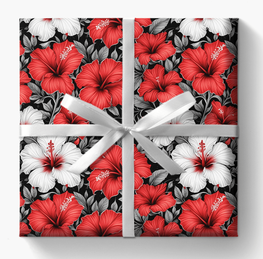 Hibiscus Floral Print Gift Wrapping Paper - Lokipawz