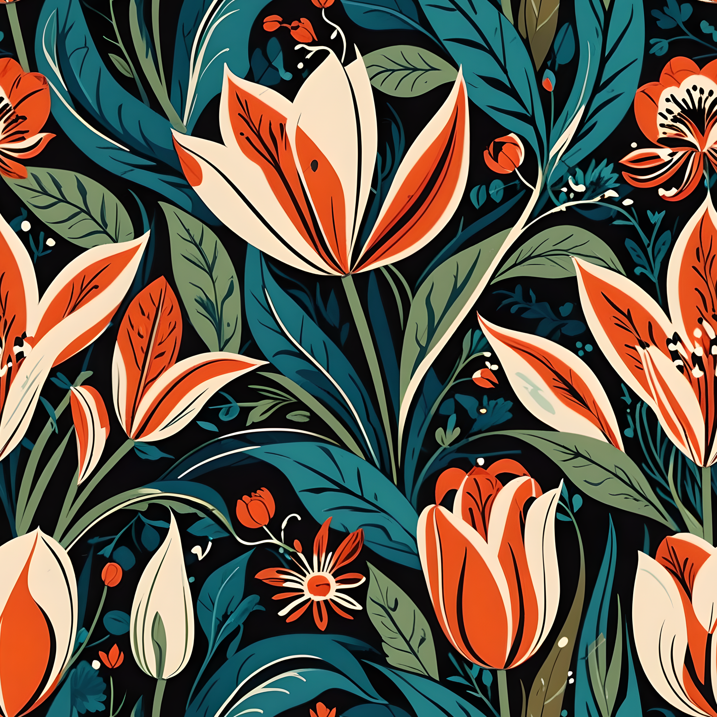 Orange Green Blue Botanical Floral Wrap for Presents
