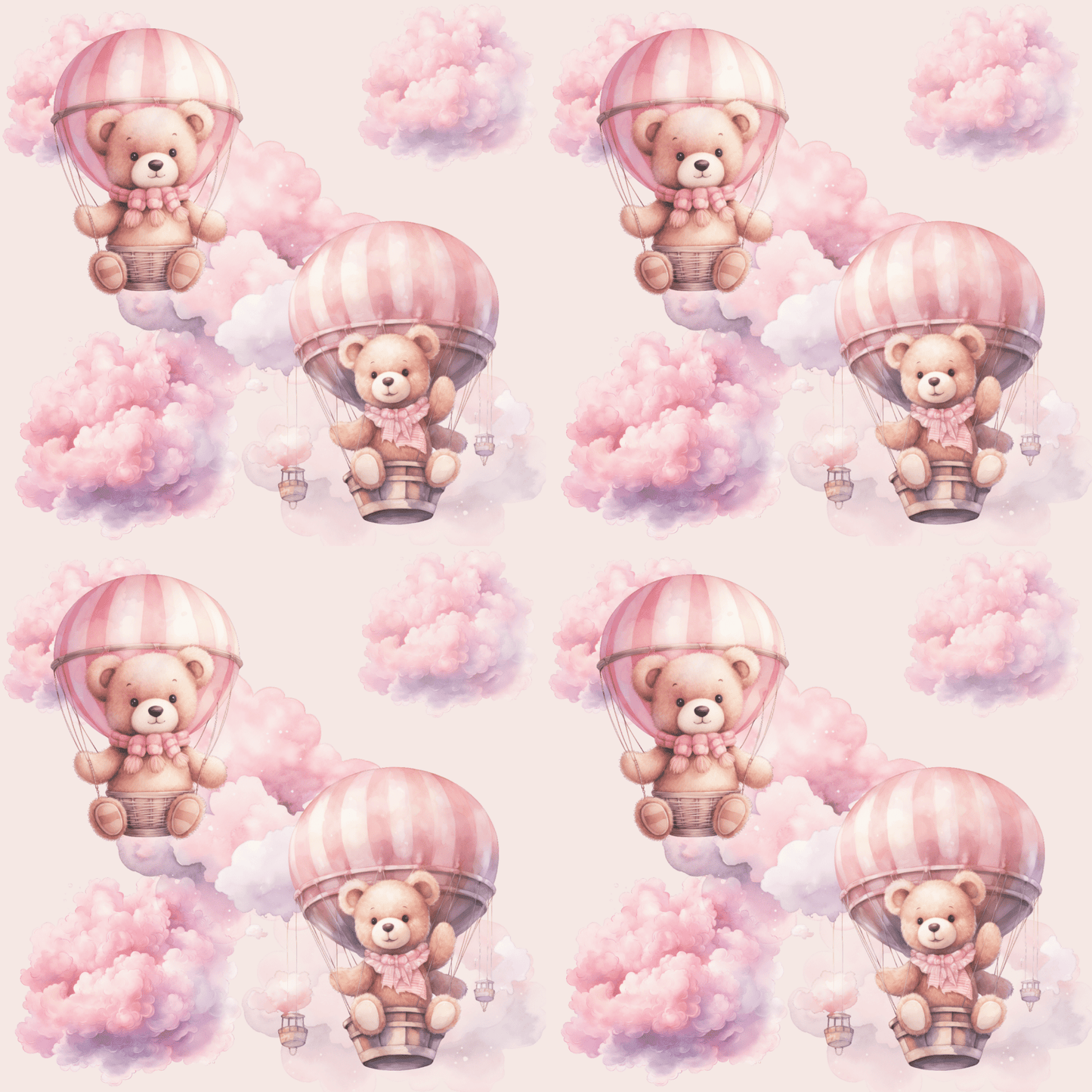 Bears in Pink Hot Air Balloons