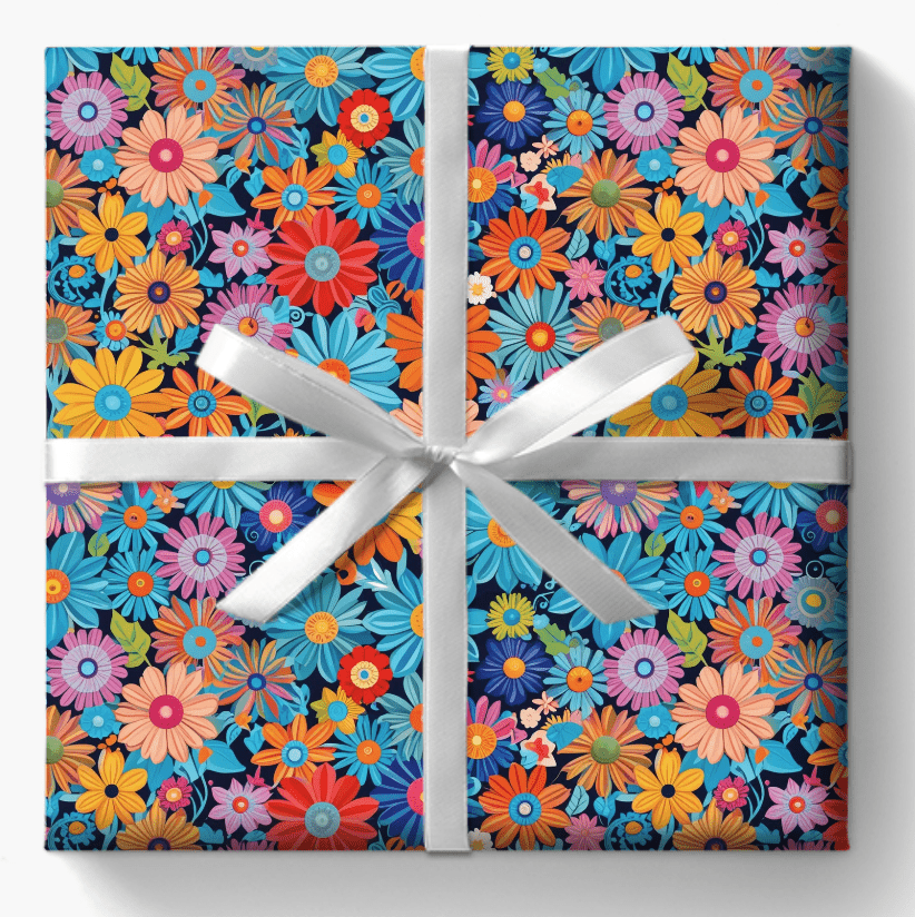 Botanical Colorful Flowers Gift Wrap Roll for Birthday