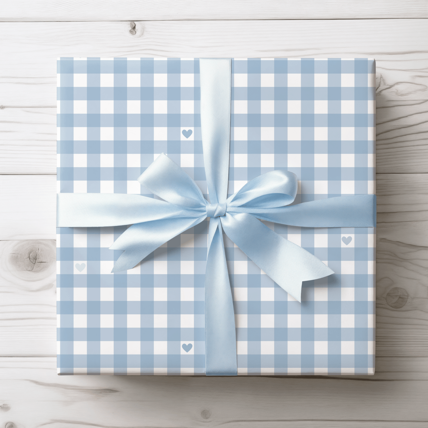 Gingham Blue with Small Hearts Wrapping Papers