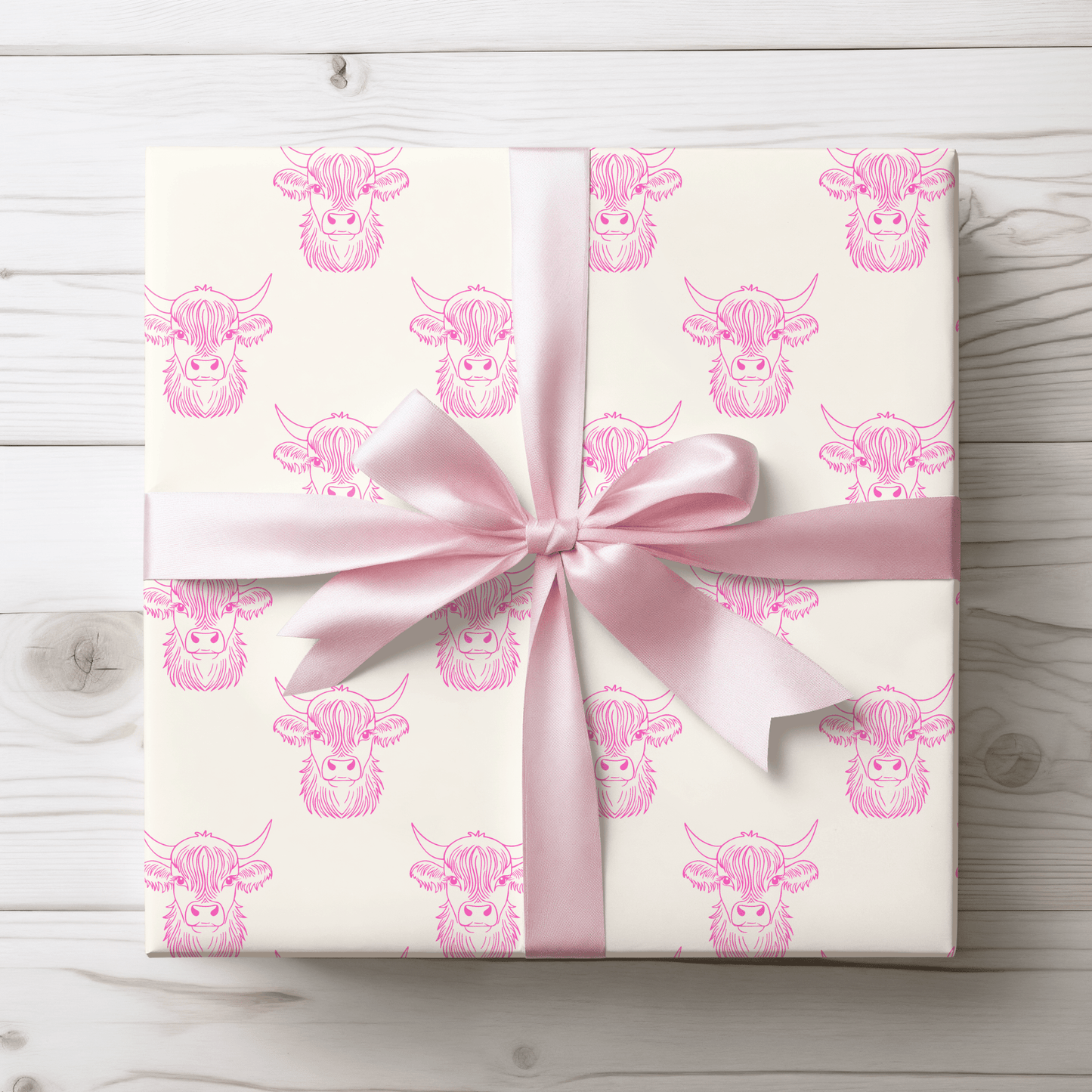 Pink Cute Highland Cow Wrapping Paper Roll