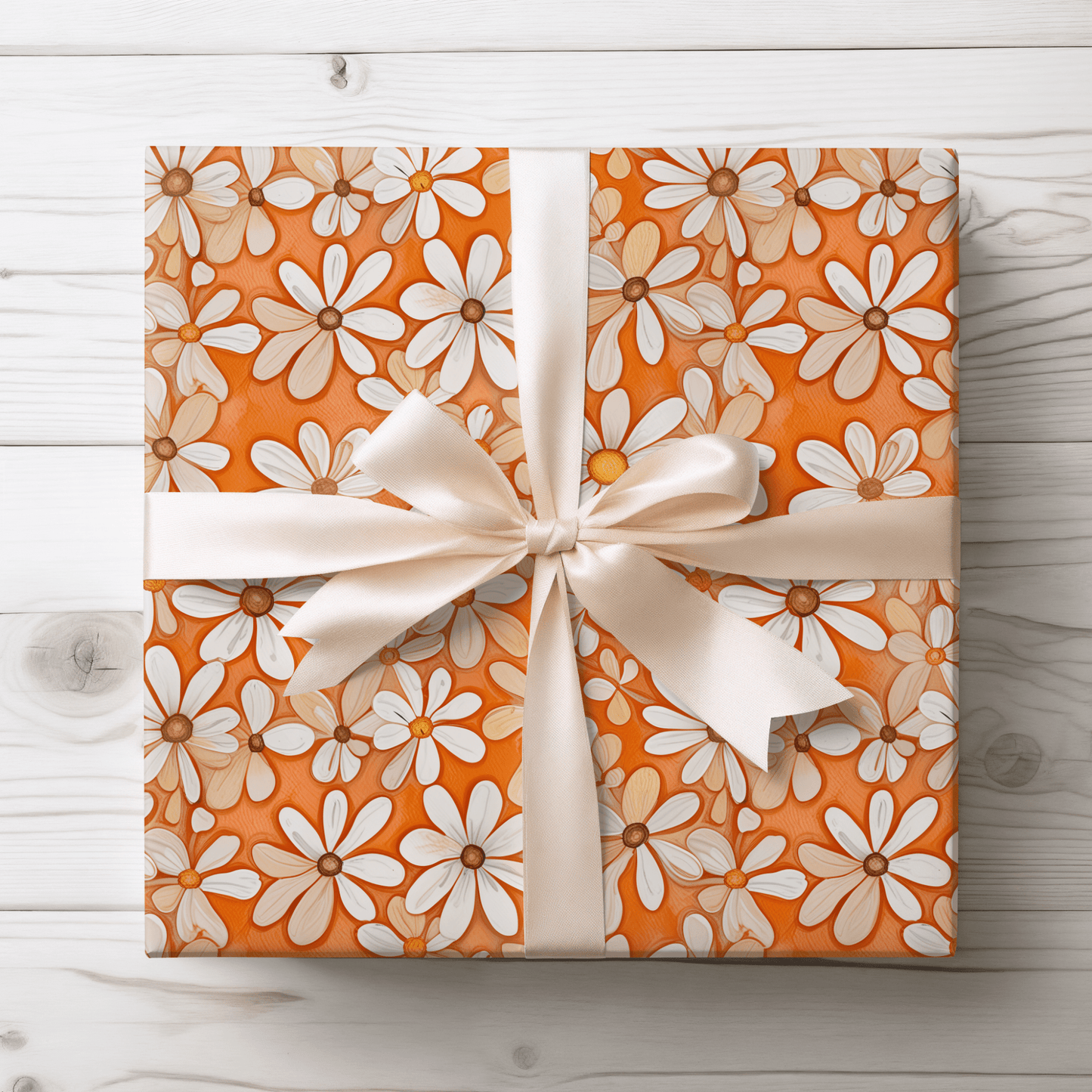 Charming Orange Floral Gift Wrap