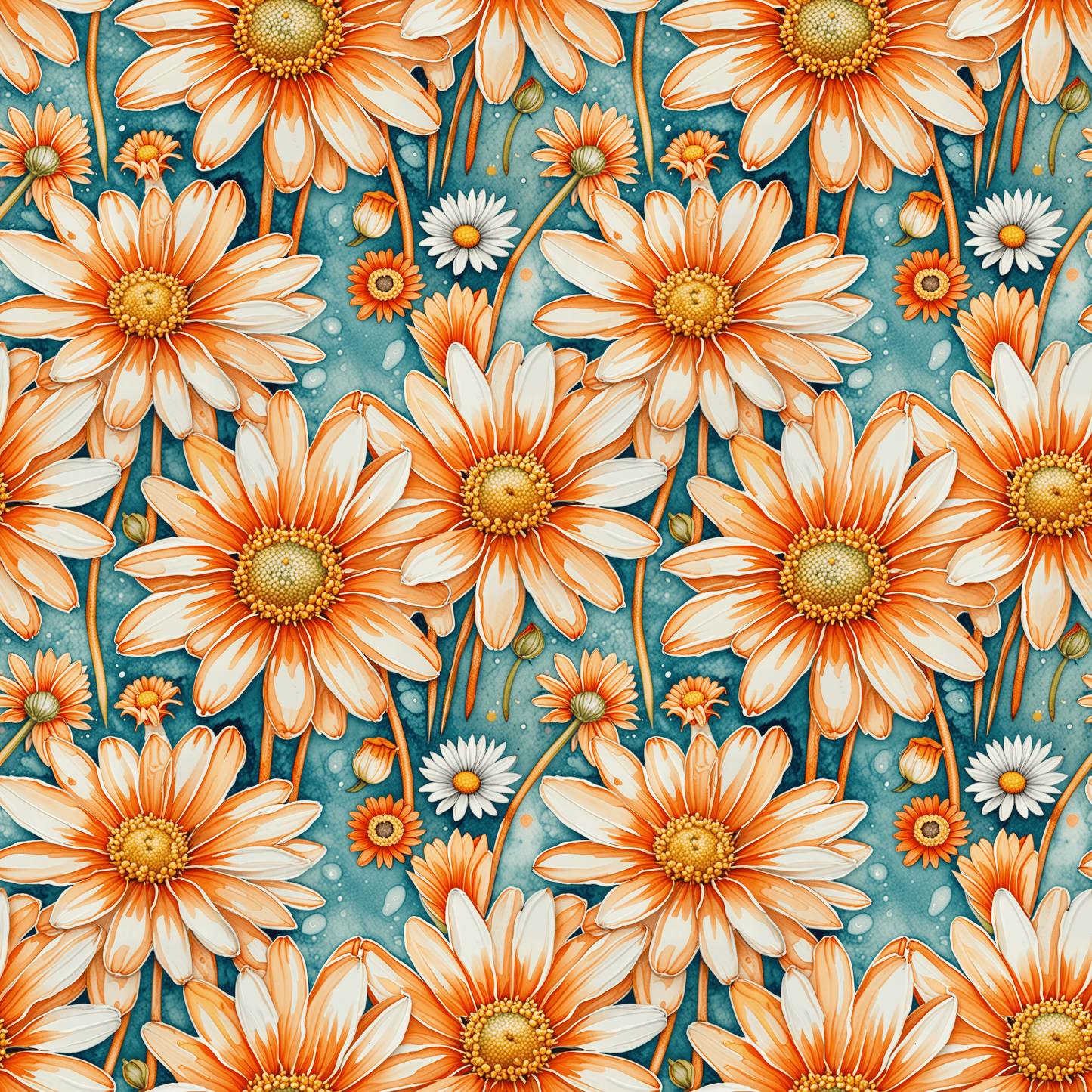 Vibrant Orange Floral Wrapping Paper