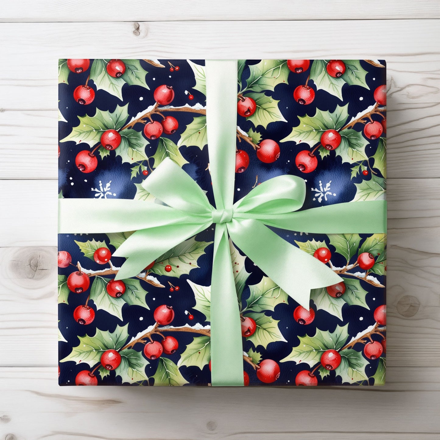 Holly Jolly Luxe – Navy & Berry Botanical Wrapping Paper