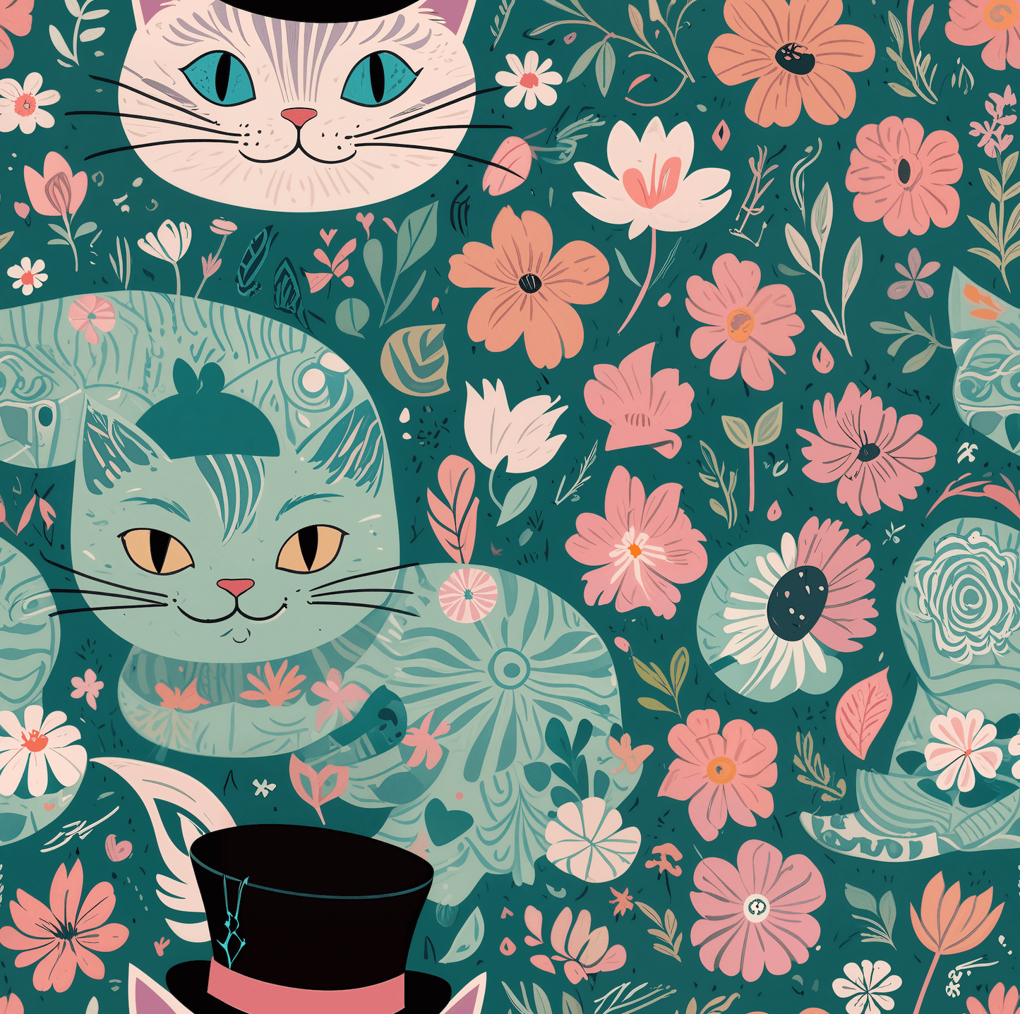 Cute Floral Cheshire Cat Wrapping Paper