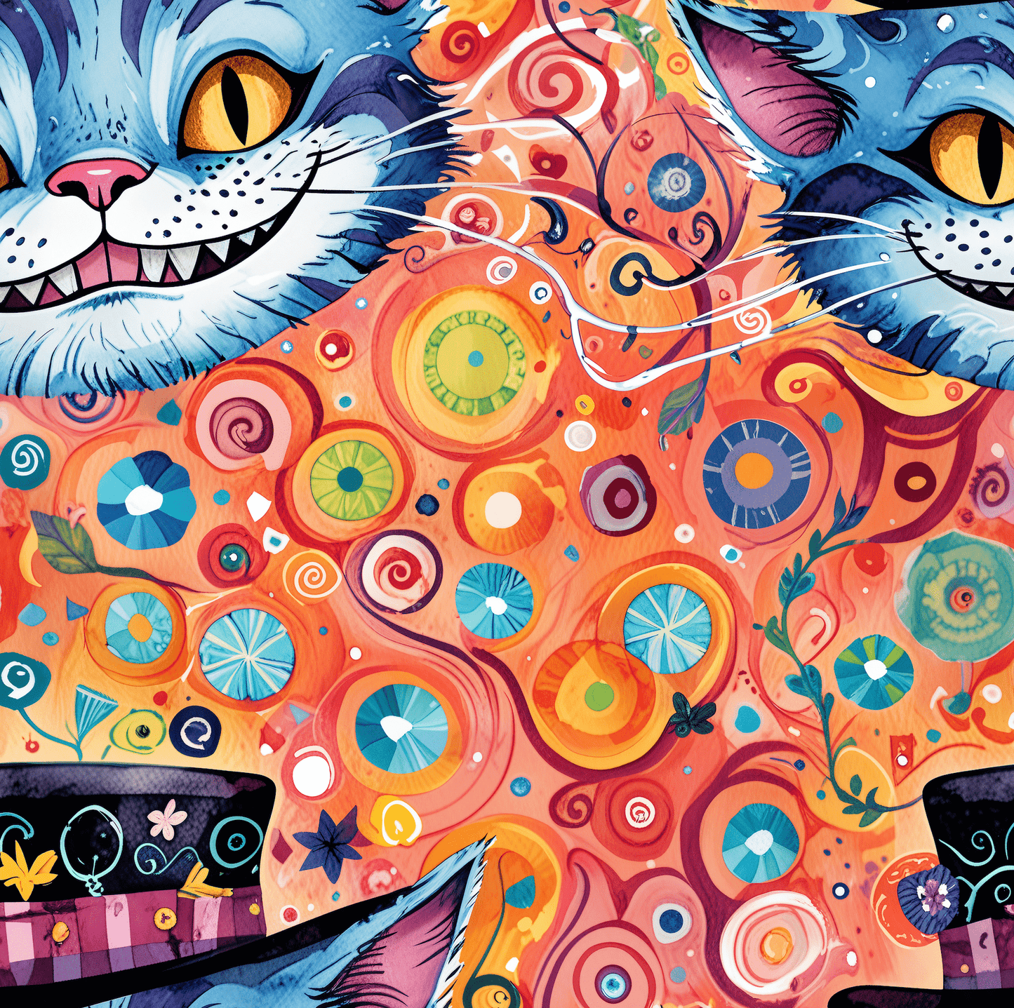 Vibrant Orange Cheshire Cat Gift Wrapping Paper