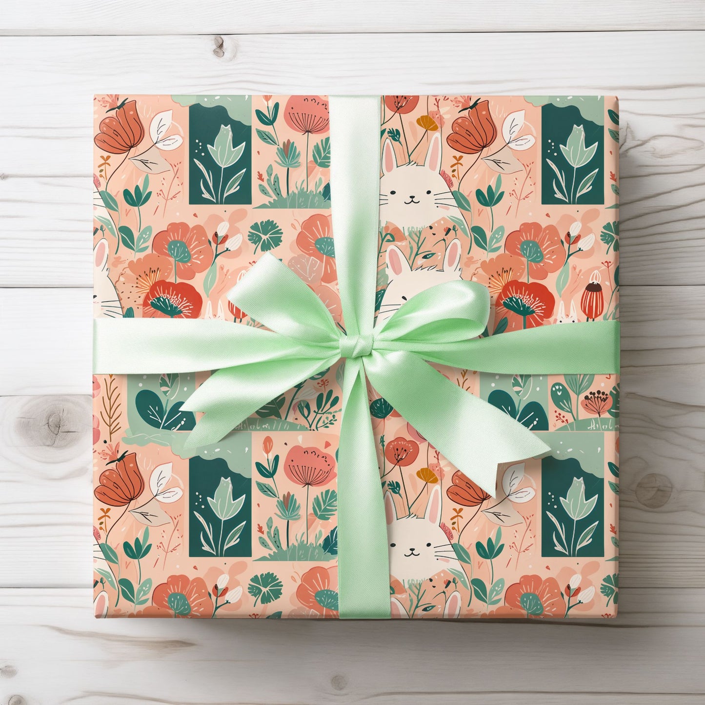 Bunny and Floral Wrapping Paper Roll