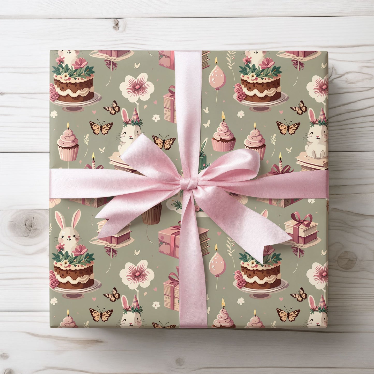 Festive Bunny & Cake Wrapping Paper Roll
