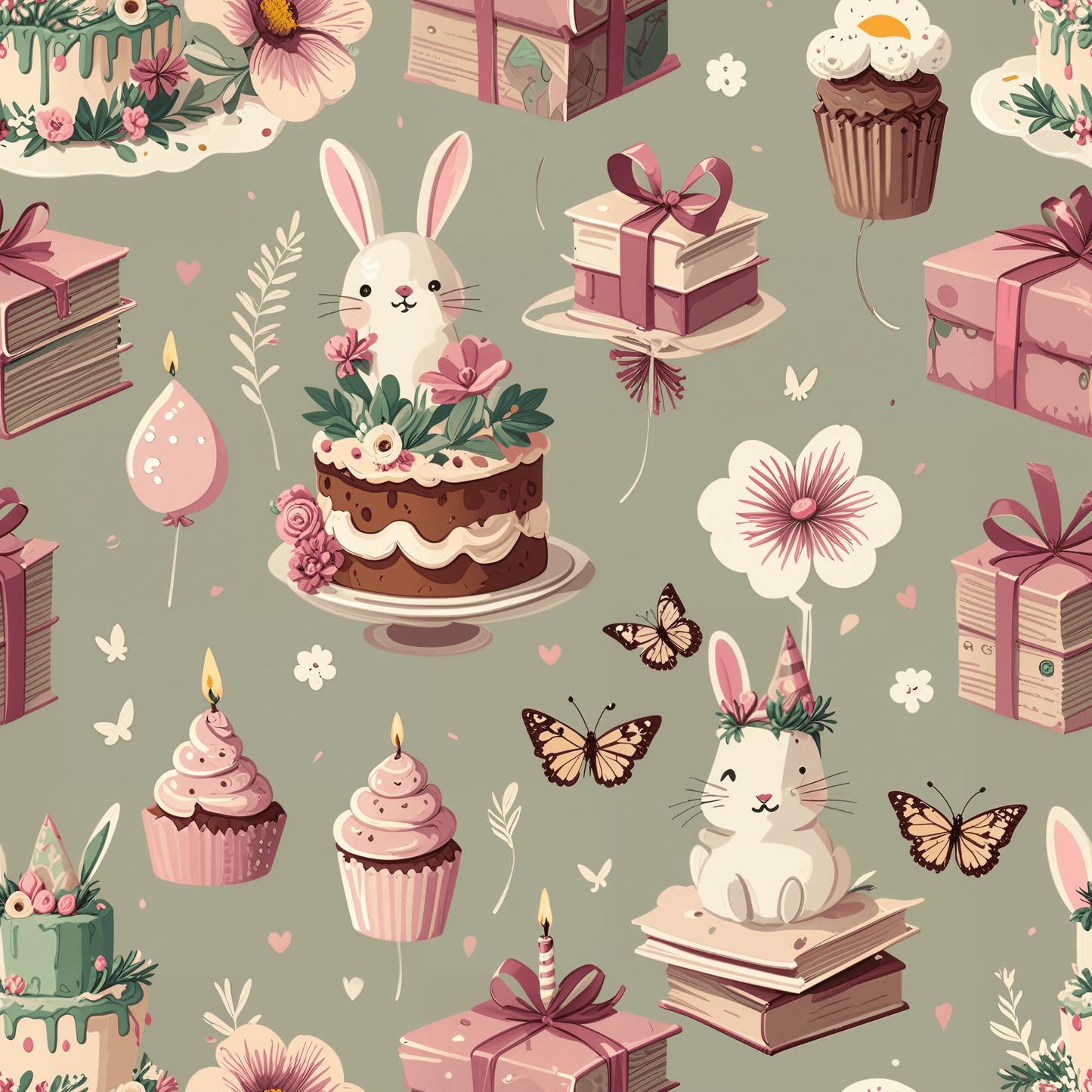Festive Bunny & Cake Wrapping Paper Roll