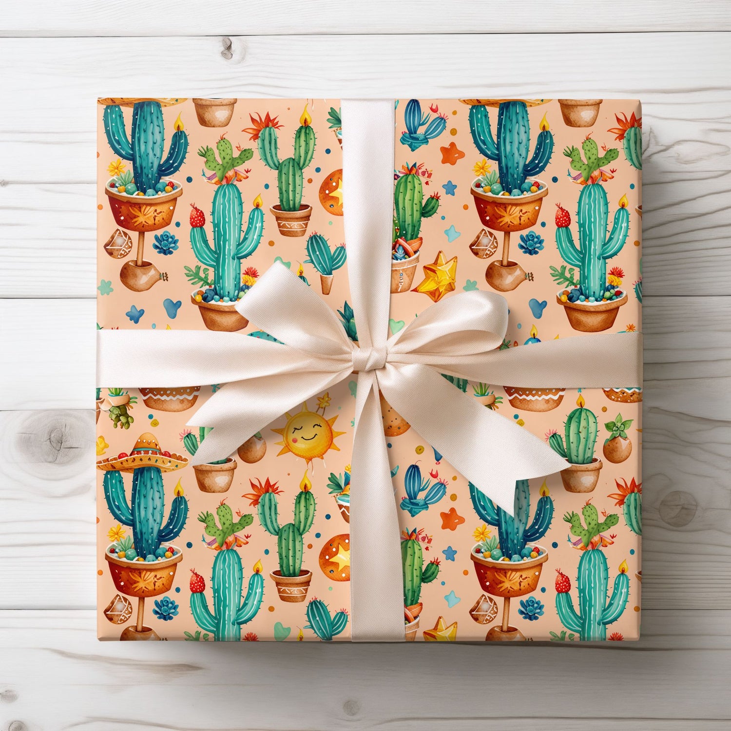 Cactus Pattern Birthday Wrapping Paper