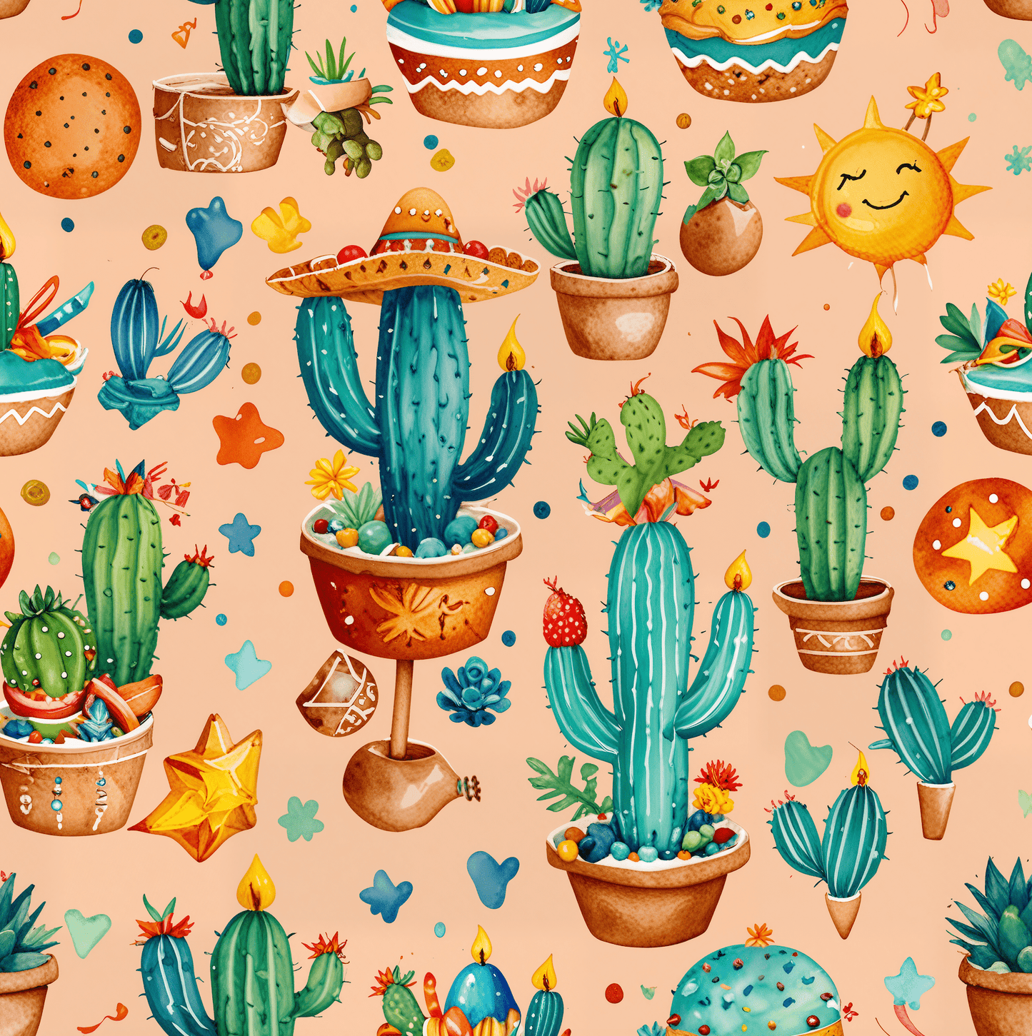 Cactus Pattern Birthday Wrapping Paper