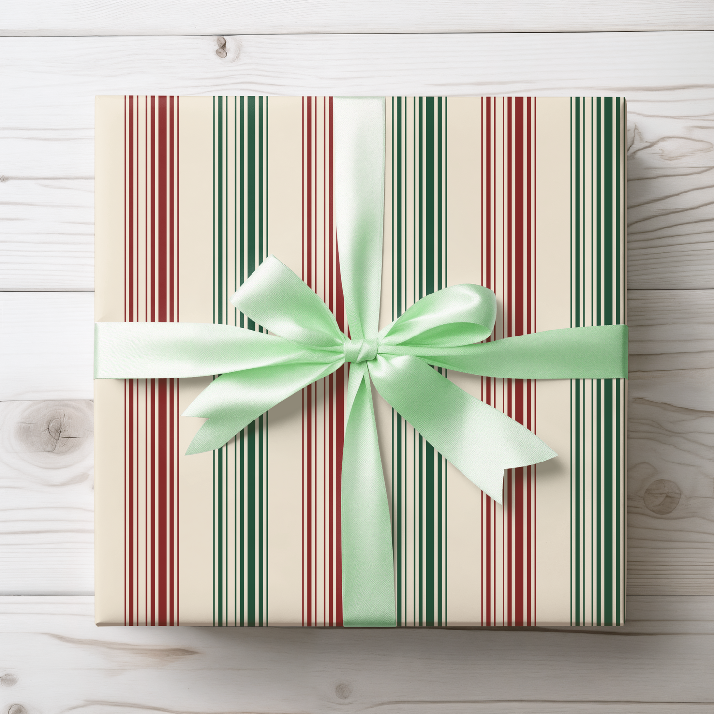 Festive Red & Green Striped Wrapping Paper